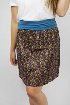 Organic skirt Freudian, summer garden brown / teal via Frija Omina