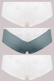 SET: Bio hipster panties "Jondel": white / white lace x2, light grey / white lace x1 via Frija Omina