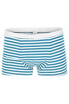 Organic men’s trunk boxer shorts, stripes teal-white via Frija Omina