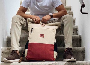 Everyday Backpack in Beige and Red from 8000kicks