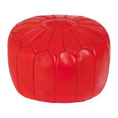 Embroidered Leather Pouf in Red via Abury