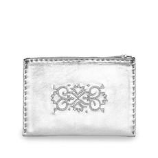 Embroidered Leather Pouch in Silver via Abury