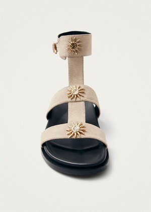 Clarisa Suede Cream Leather Sandals from Alohas