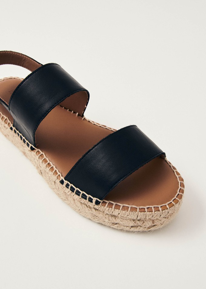 Double Strap Black Leather Espadrilles from Alohas