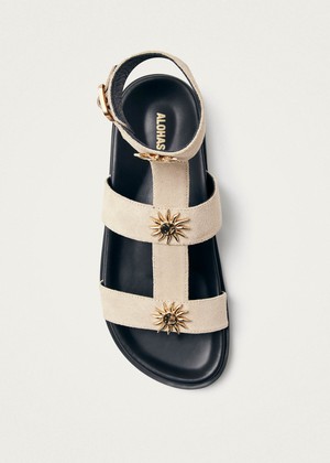 Clarisa Suede Cream Leather Sandals from Alohas