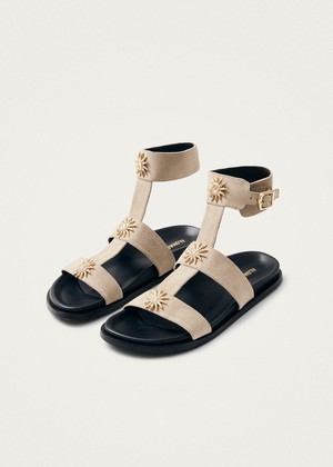 Clarisa Suede Cream Leather Sandals from Alohas