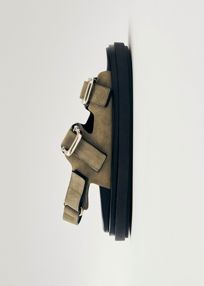 Harper Suede Khaki Leather Sandals from Alohas