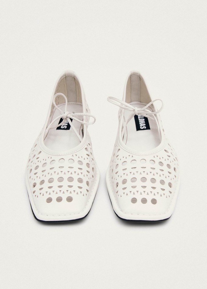 Sway Slit White Leather Ballet Flats from Alohas