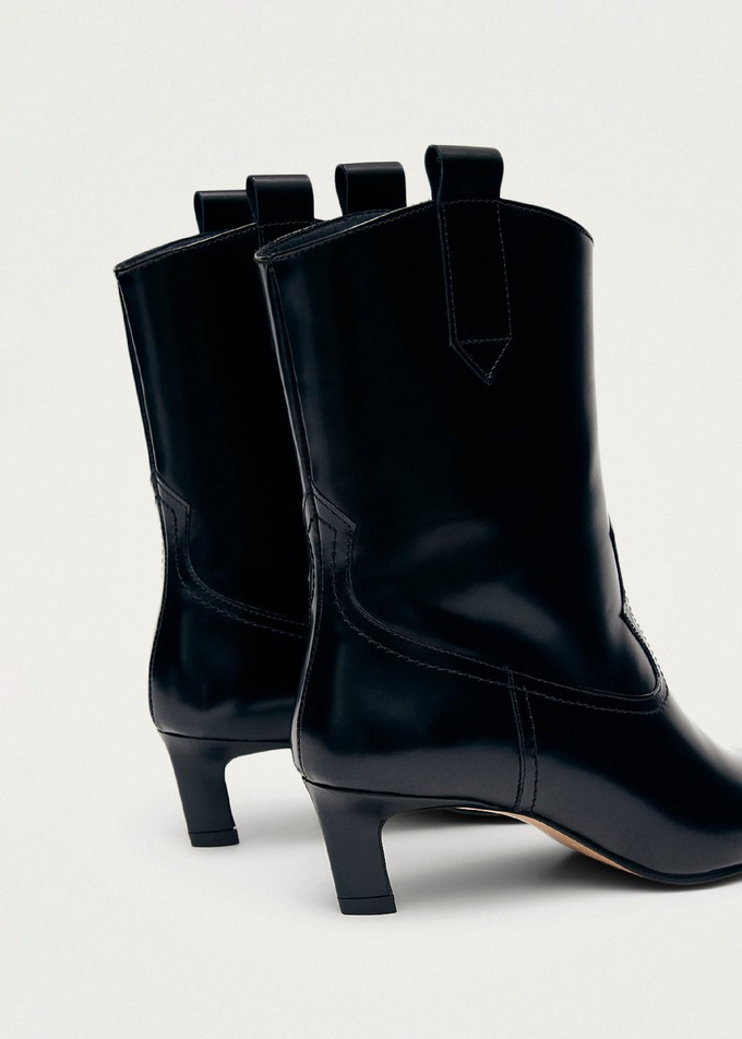 Hudson Shimmer Bicolor Black Silver Leather Ankle Boots from Alohas