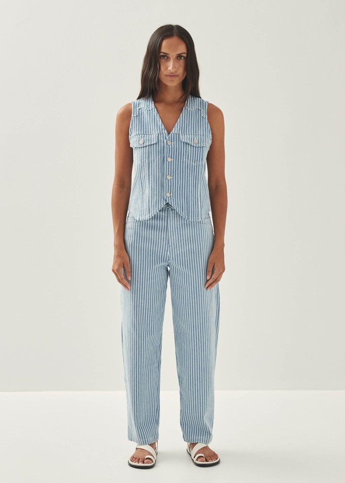 Lorenza Stripes Blue White Denim Trousers from Alohas