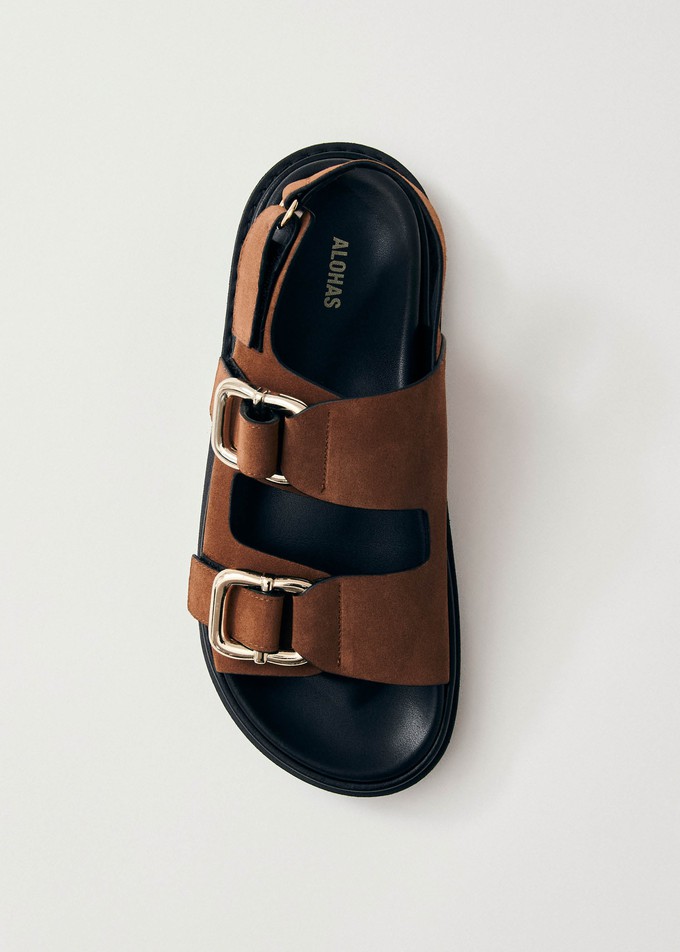 Harper Suede Brown Leather Sandals from Alohas