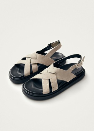 Trunca Suede Studs Beige Leather Sandals from Alohas