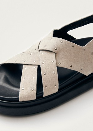 Trunca Suede Studs Beige Leather Sandals from Alohas