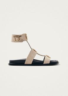 Clarisa Suede Cream Leather Sandals via Alohas