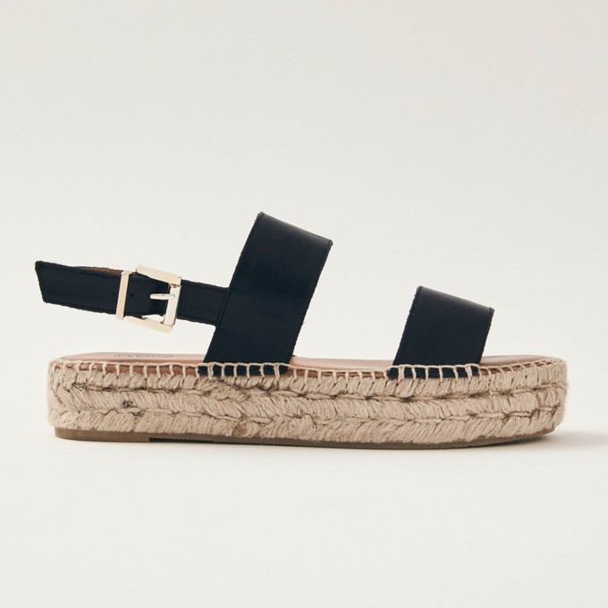 Double Strap Black Leather Espadrilles from Alohas