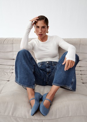 Por Do Sol Denim Blue Denim Ballet Flats from Alohas