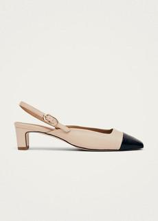 Lindy Bicolor Cream Black Leather Pumps via Alohas