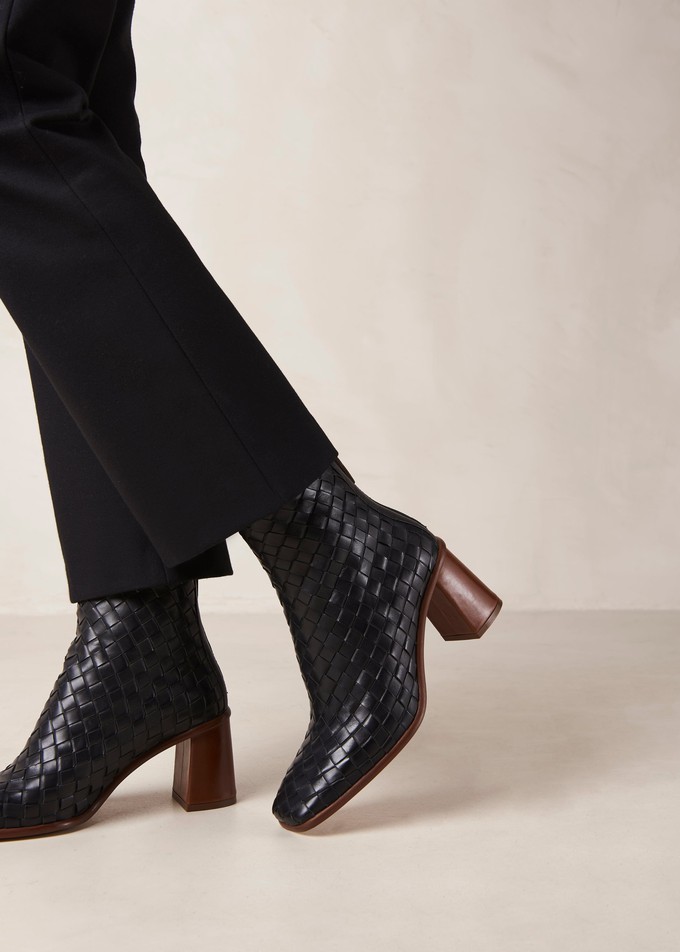 West Braided Black Leather Ankle Boots from Alohas