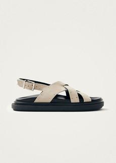 Trunca Suede Studs Beige Leather Sandals via Alohas