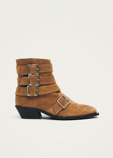 Eras Suede Tan Leather Ankle Boots via Alohas