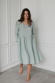 Lapland mid-length linen dress XXL Sage Green via AmourLinen