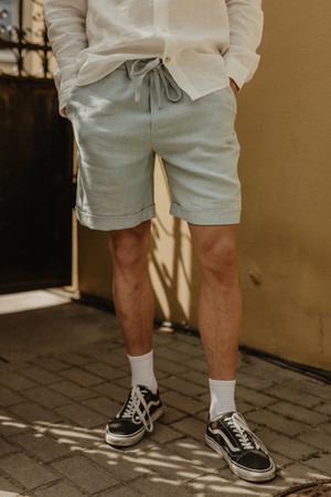 Linen shorts ARES in Sage Green from AmourLinen