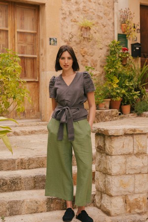 Elisa wrap linen top XXL Sage Green from AmourLinen