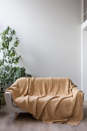 Linen waffle blanket in Mustard from AmourLinen