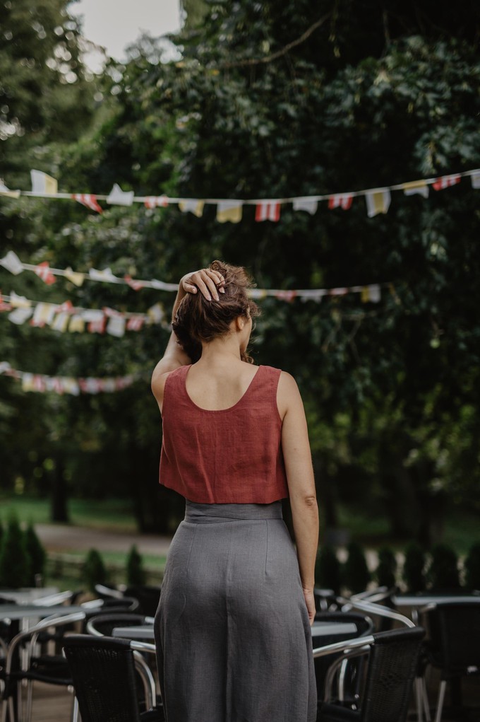 Mini linen crop top PIPPA in Terracotta from AmourLinen