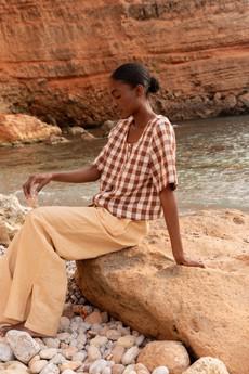 Leah wide linen pants with slits XS Mustard via AmourLinen