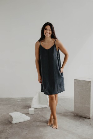 Linen slip dress ZOE in Charcoal from AmourLinen