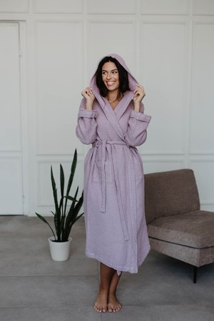 Waffle linen bathrobe Snuggle - Dusty Rose / Size 1 from AmourLinen