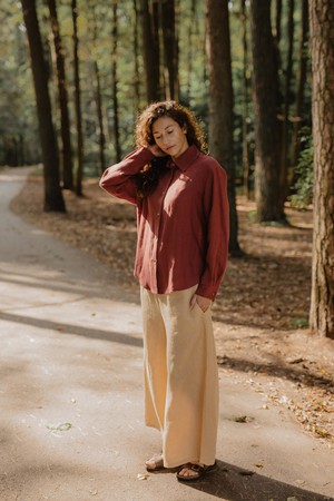 Odense casual linen shirt ODENSE S Terracotta from AmourLinen