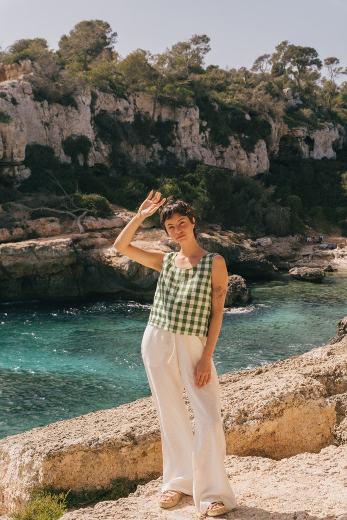 Leah wide linen pants with slits in White from AmourLinen