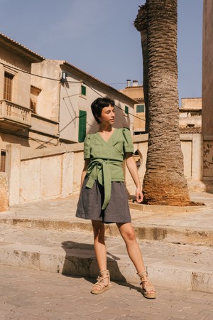 Betty classic linen shorts in Charcoal from AmourLinen