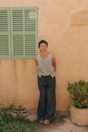 LYDIA classic linen pants in Charcoal from AmourLinen