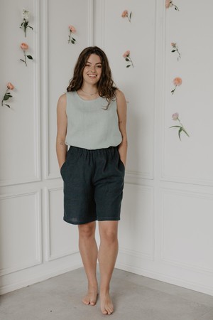 Long linen shorts MATILDA in Charcoal from AmourLinen