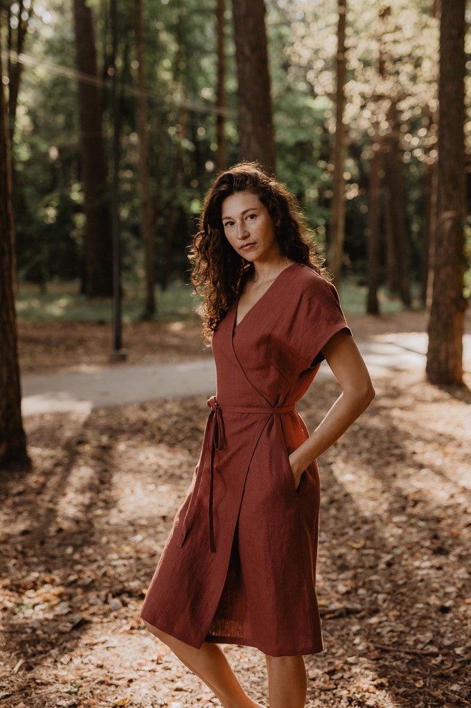 Linen wrap dress ROME in Terracotta from AmourLinen