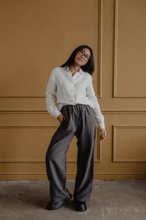 OULU super long linen pants in Charcoal from AmourLinen