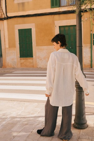 MOLLY oversized collar linen shirt in White from AmourLinen