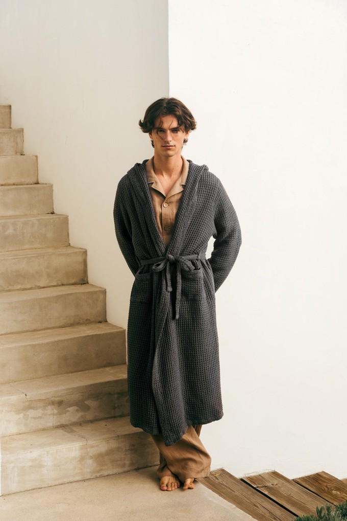 Men's waffle linen bathrobe in Charcoal from AmourLinen