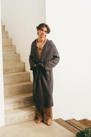 Men's waffle linen bathrobe in Charcoal from AmourLinen