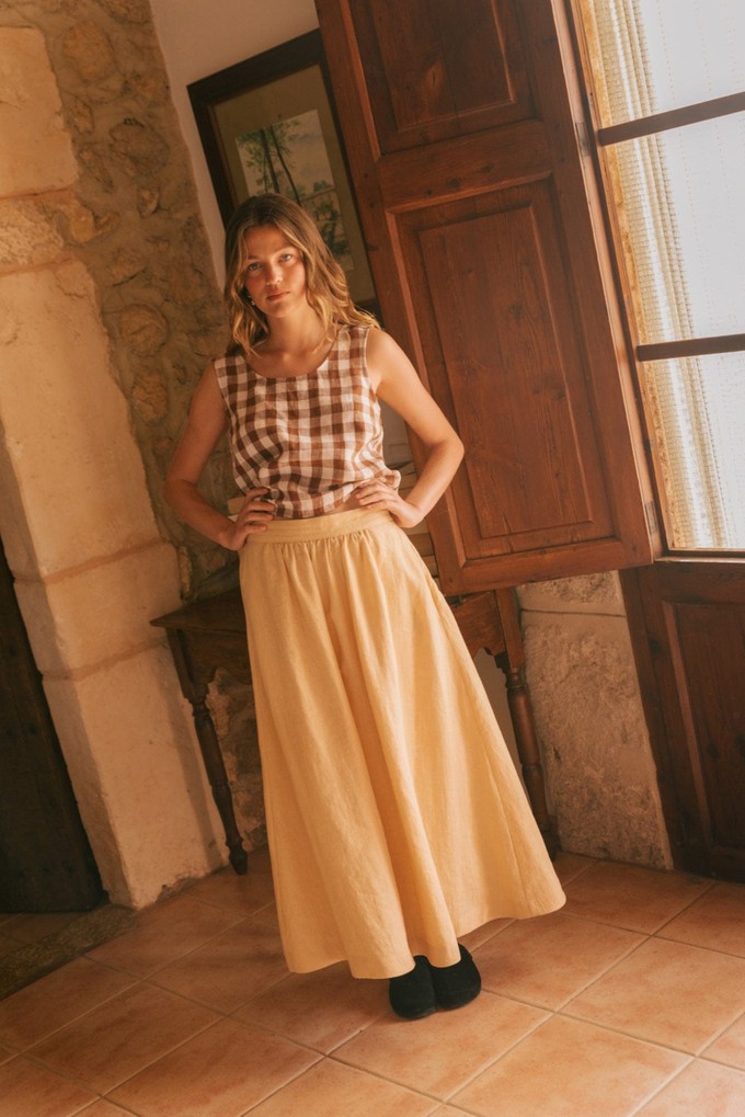 Mona long linen skirt in Mustard from AmourLinen