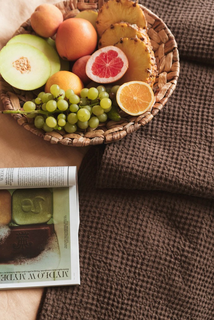 Linen waffle blanket in Mocha Brown from AmourLinen