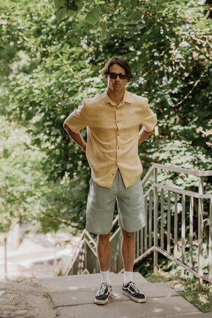 Oversized linen shirt MAGNUS in Mustard from AmourLinen