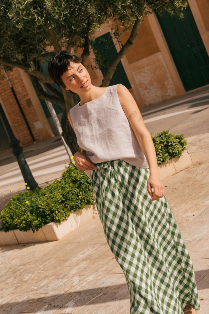 Ciara linen slip skirt in Green Gingham from AmourLinen