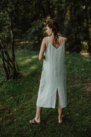 Linen long dress JAKARTA in Sage Green from AmourLinen