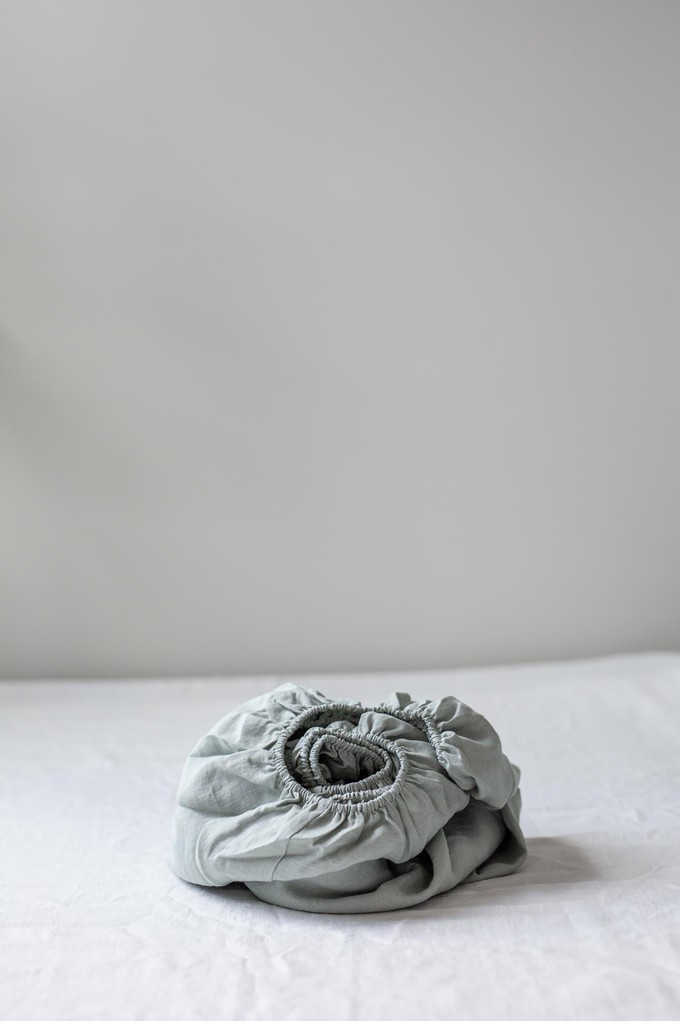 Linen fitted sheet in Sage Green from AmourLinen