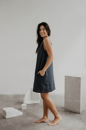 Linen slip dress ZOE in Charcoal from AmourLinen