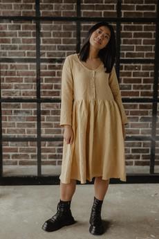 LAPLAND mid-length linen dress in Mustard via AmourLinen